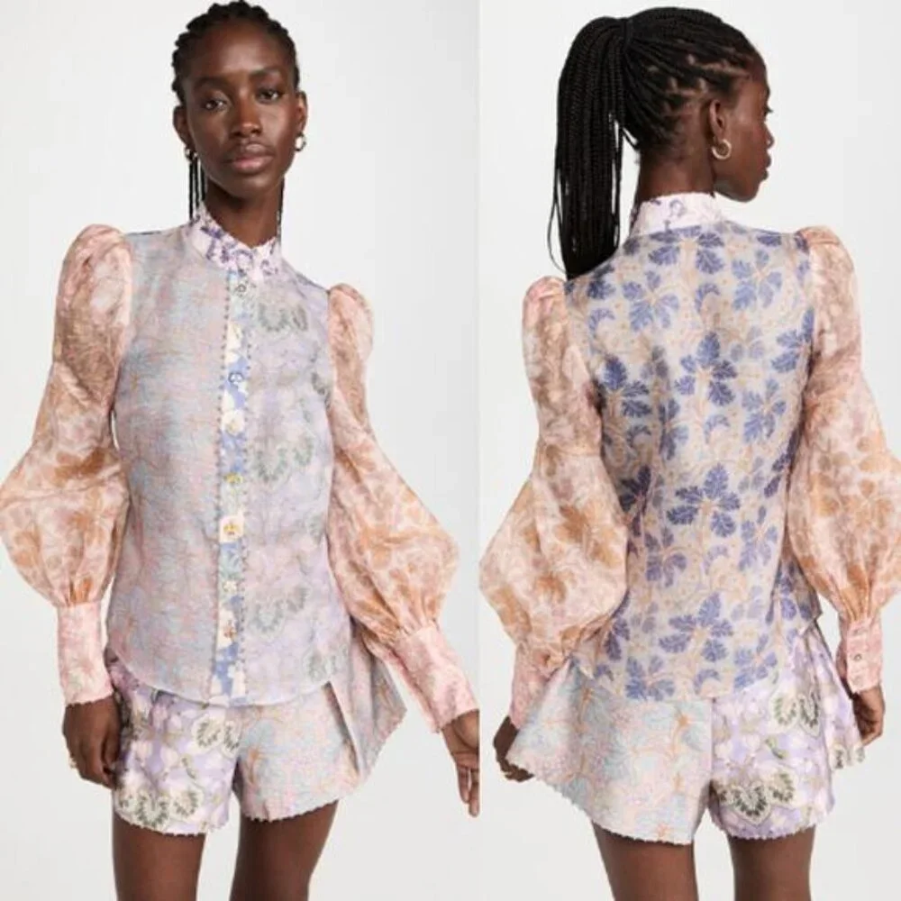 NWT Zimmerman Kaleidoscope Spliced Blouse Multicolor Spliced Floral Size: 10 - Picture 2 of 13